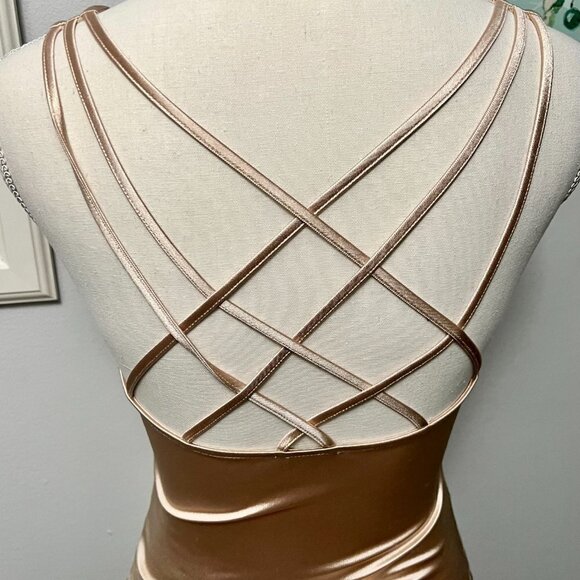 FREE PEOPLE INTIMATELY Gold Cami with Crossed Back Straps  size XS - Picture 4 of 5
